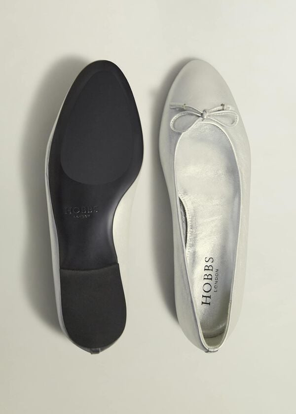 Hobbs Priya Leather Ballerina Silver Metallic
