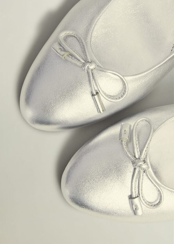 Hobbs Priya Leather Ballerina Silver Metallic