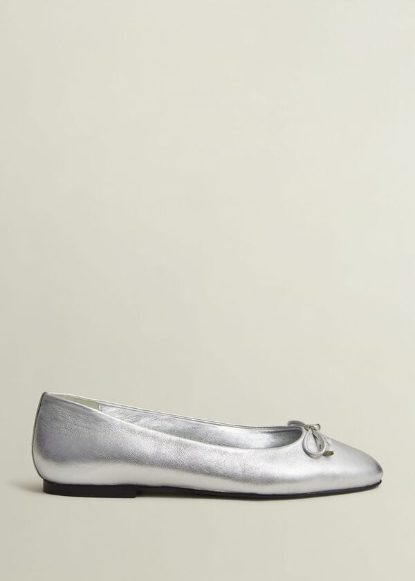 hobbs Priya Leather Ballerina Silver Metallic