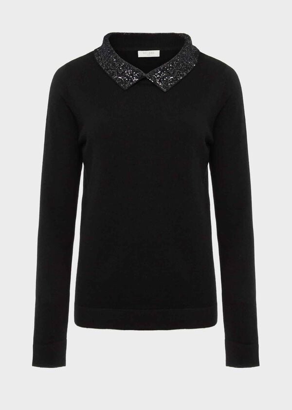 Hobbs Priya Sequin Wool Cashmere Jumper Black