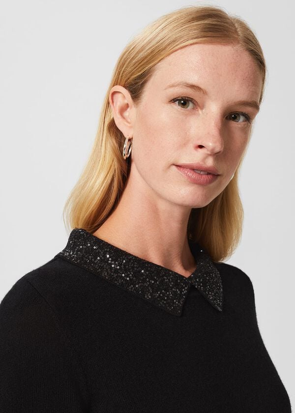Hobbs Priya Sequin Wool Cashmere Jumper Black