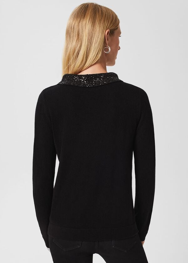 Hobbs Priya Sequin Wool Cashmere Jumper Black