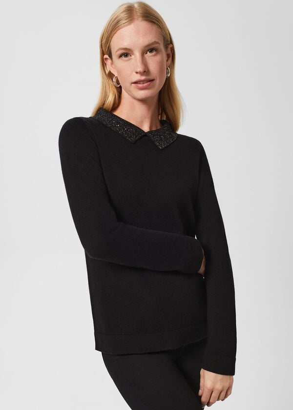 hobbs Priya Sequin Wool Cashmere Jumper Black