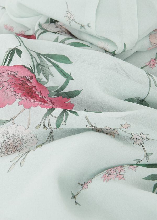 Hobbs Priya Silk Floral Dress Sage Green Pink