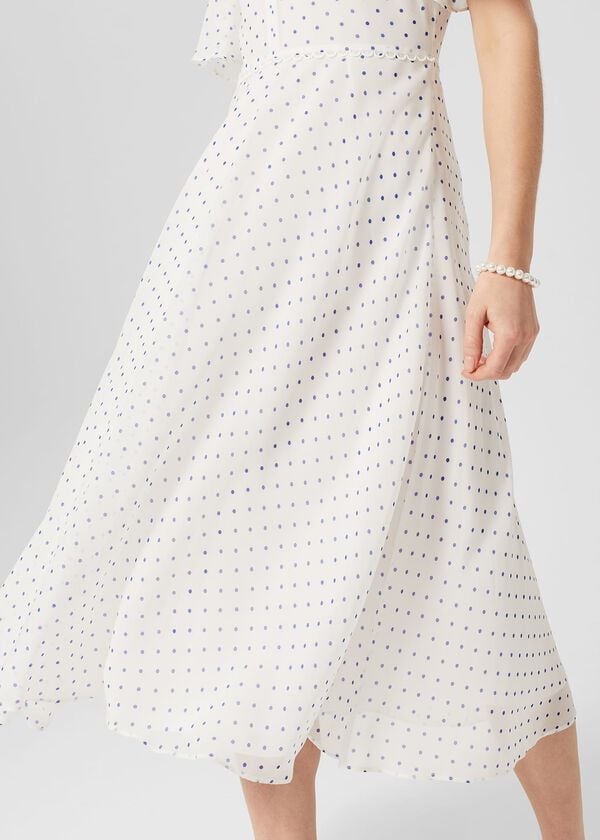 Hobbs Priya Silk Spot Dress Ivory Blue