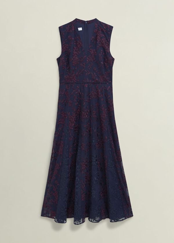 Hobbs Quin Embroidered Dress Midnight Red