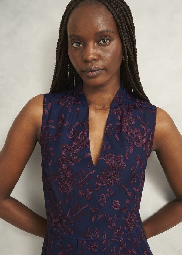 Hobbs Quin Embroidered Dress Midnight Red