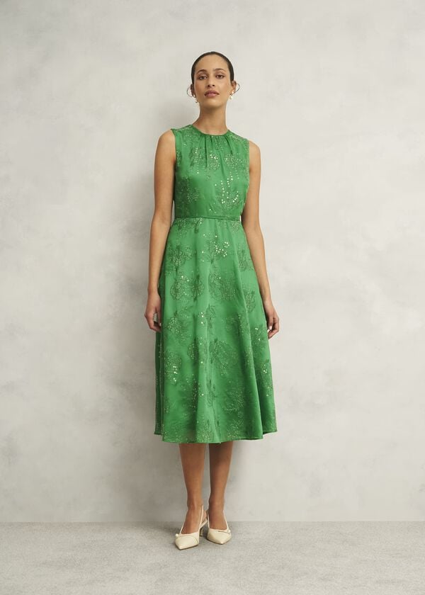 hobbs Rachel Embroidered Dress Cilantro Green