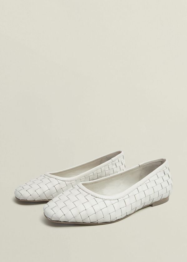 Hobbs Raina Woven Leather Flats Chalk Beige