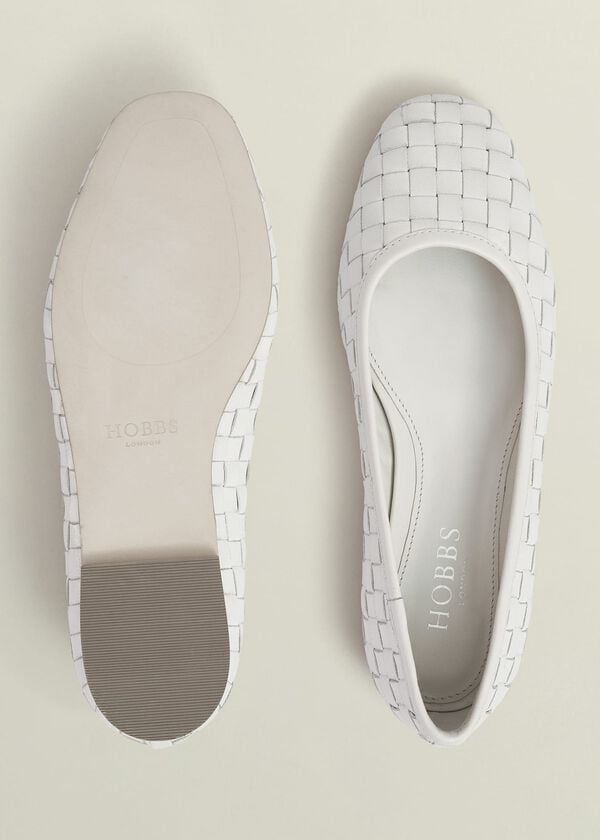 Hobbs Raina Woven Leather Flats Chalk Beige