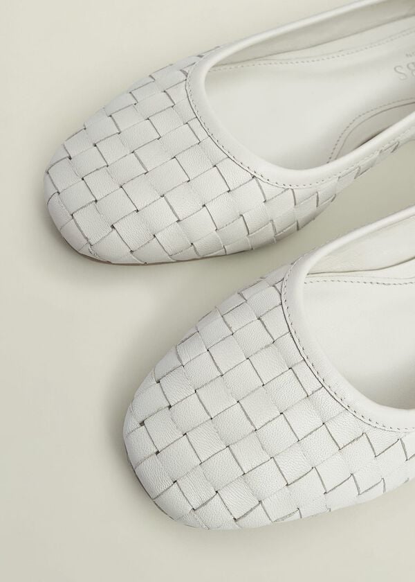 Hobbs Raina Woven Leather Flats Chalk Beige