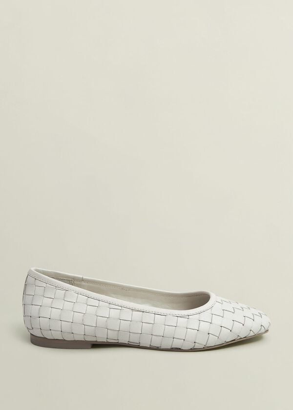hobbs Raina Woven Leather Flats Chalk Beige
