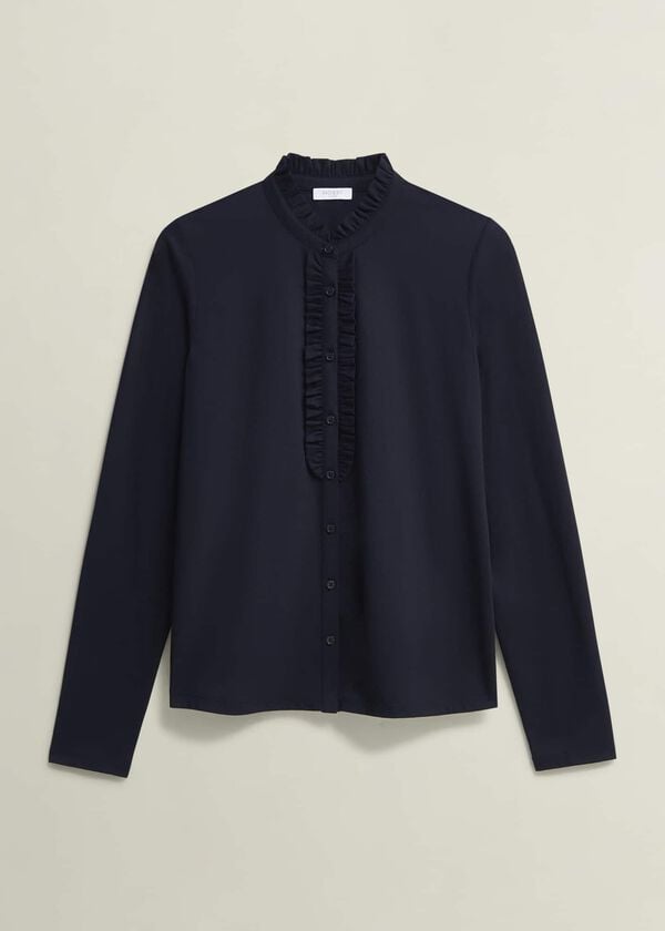 Hobbs Ramona Cotton Blend Collared Top Hobbs Navy