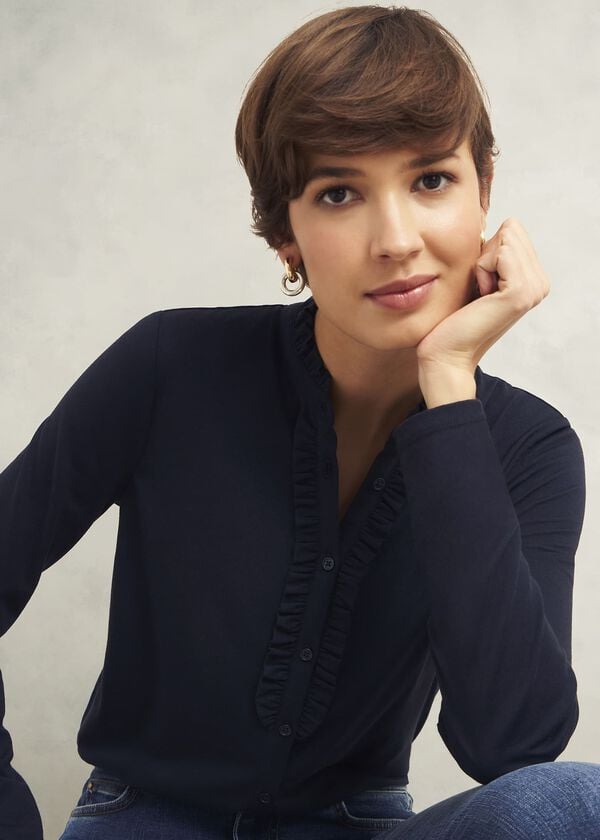 Hobbs Ramona Cotton Blend Collared Top Hobbs Navy
