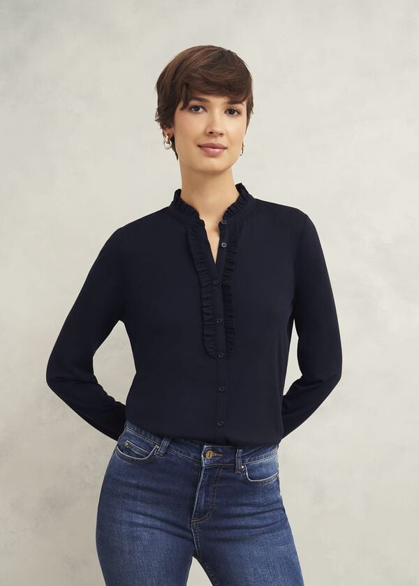 hobbs Ramona Cotton Blend Collared Top Hobbs Navy