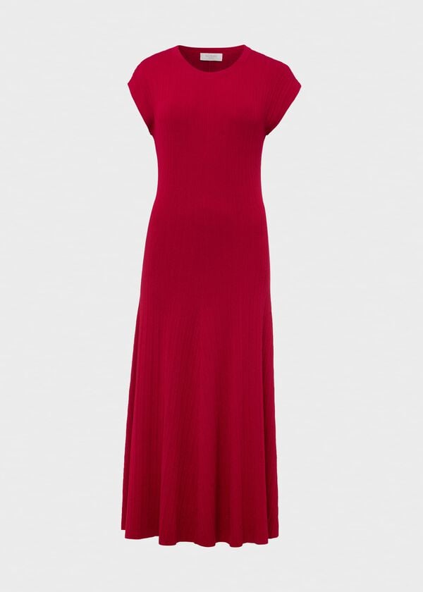 Hobbs Reena Ribbed Knitted Dress Berry Red