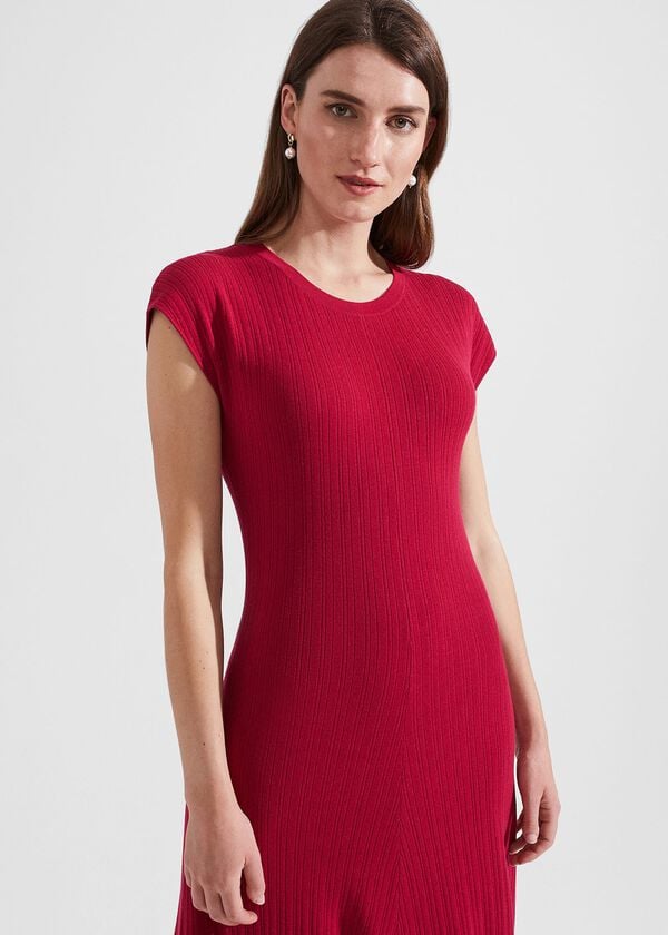 Hobbs Reena Ribbed Knitted Dress Berry Red