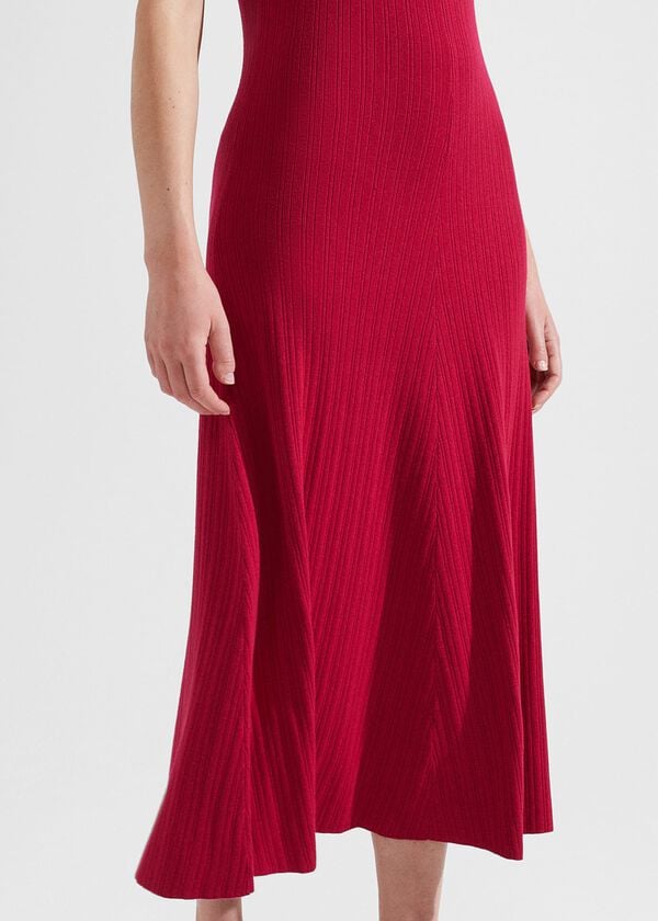 Hobbs Reena Ribbed Knitted Dress Berry Red
