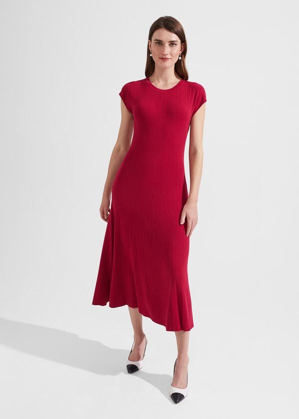 hobbs Reena Ribbed Knitted Dress Berry Red