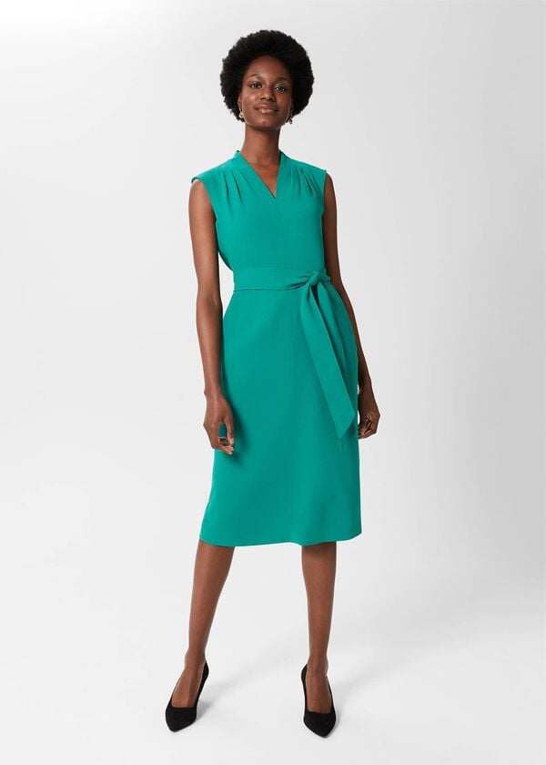 hobbs Reese Belted Dress Ocean Green