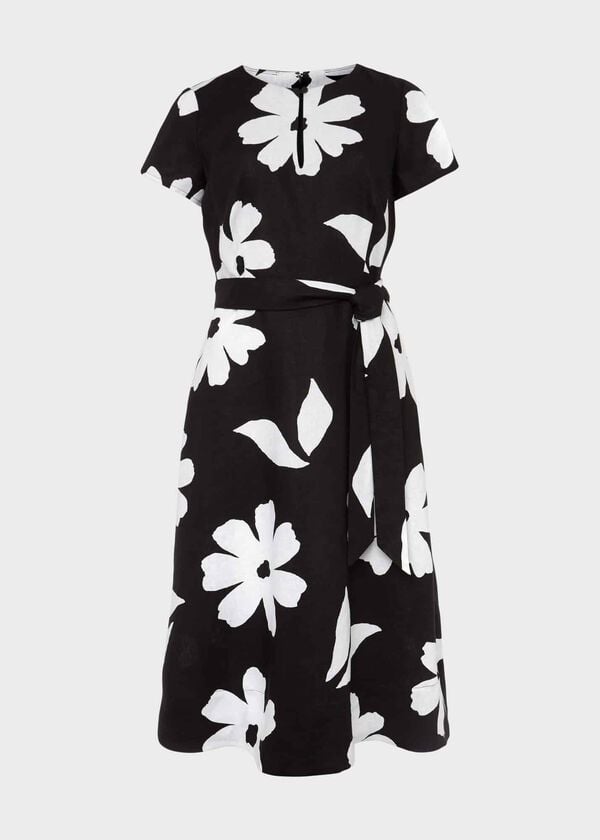 Hobbs Regina Linen Dress Black Ivory