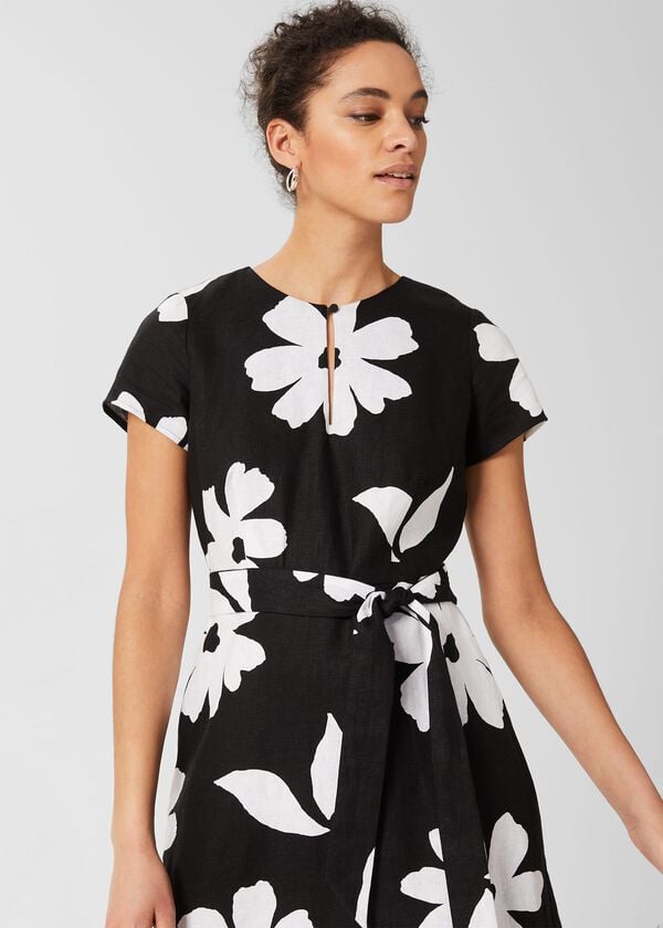Hobbs Regina Linen Dress Black Ivory