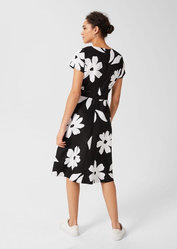 Hobbs Regina Linen Dress Black Ivory