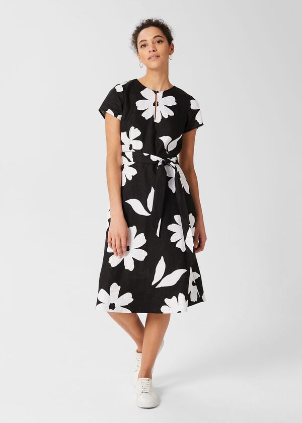 hobbs Regina Linen Dress Black Ivory