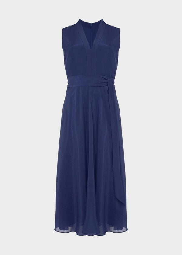 Hobbs Regina Midi Dress With Silk French Navy