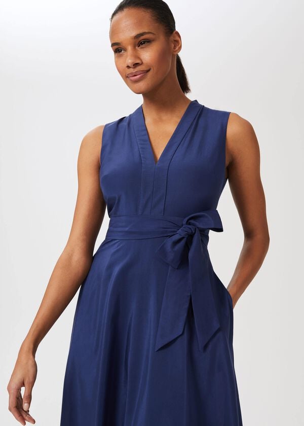 Hobbs Regina Midi Dress With Silk French Navy