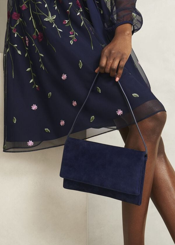 Hobbs Renata Suede Clutch Bag Midnight Navy