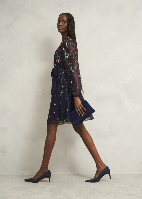 Hobbs Renata Suede Clutch Bag Midnight Navy