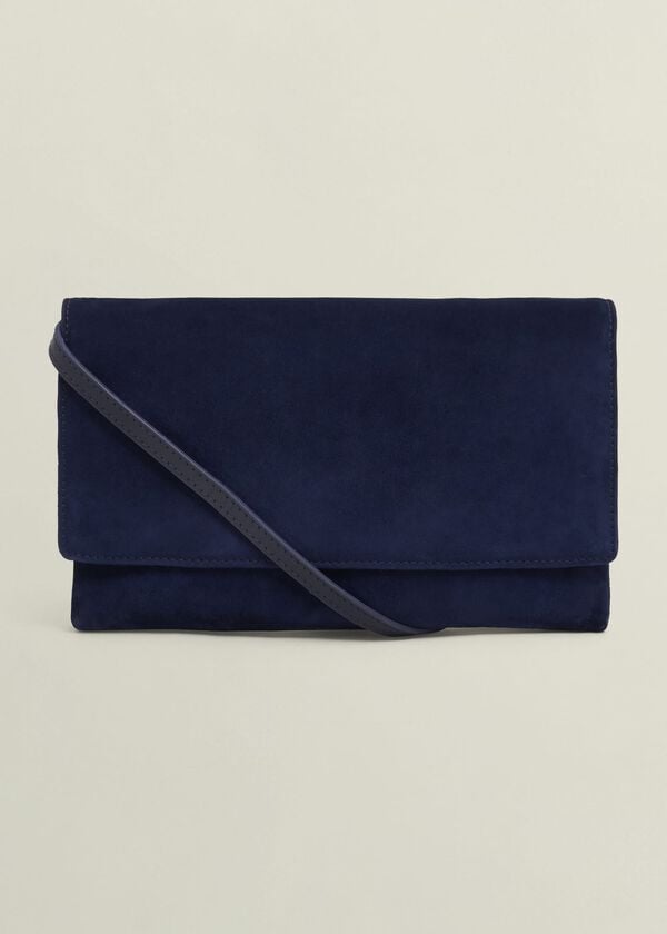 hobbs Renata Suede Clutch Bag Midnight Navy