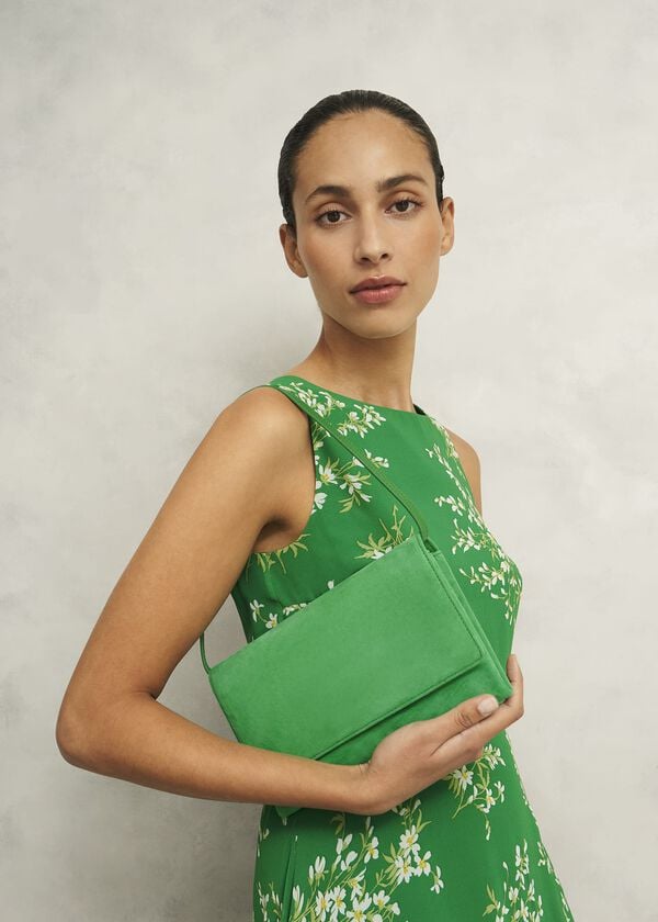 Hobbs Renata Suede Clutch Cilantro Green
