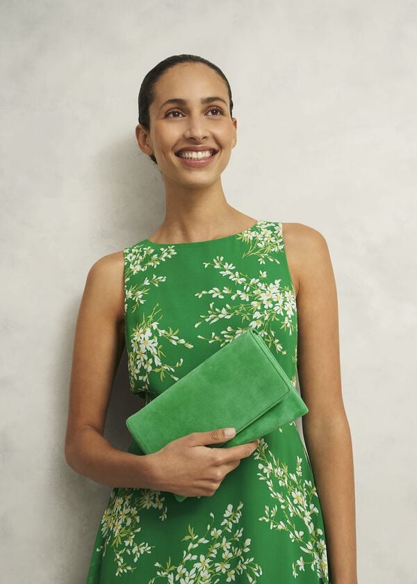 Hobbs Renata Suede Clutch Cilantro Green
