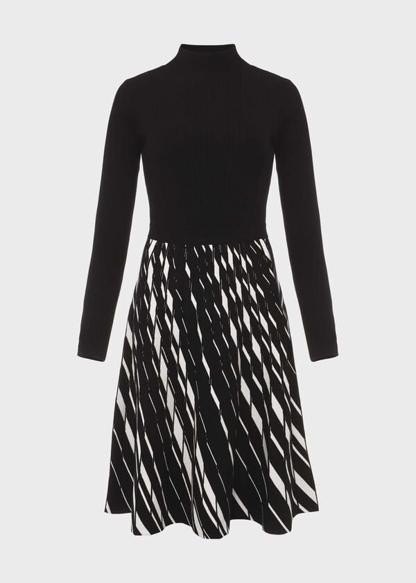 Hobbs Reva Knitted Dress Black Ivory