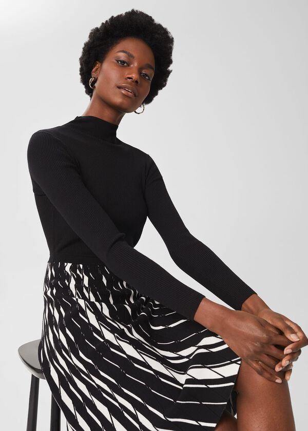 Hobbs Reva Knitted Dress Black Ivory