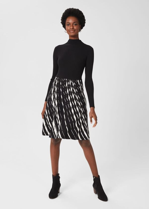 hobbs Reva Knitted Dress Black Ivory