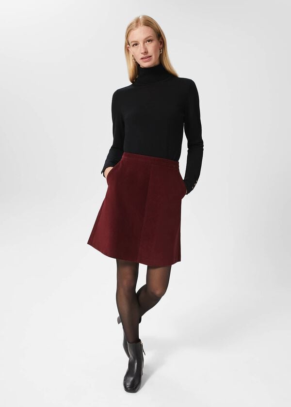 hobbs Ria Cord Mini Skirt Deep Berry Red