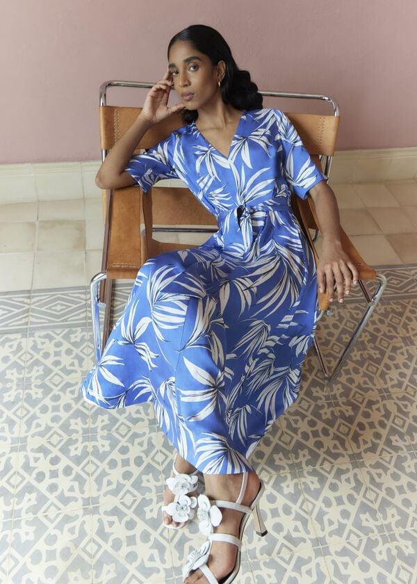 hobbs Ripsley Tie Waist Midaxi Dress Blue Multi