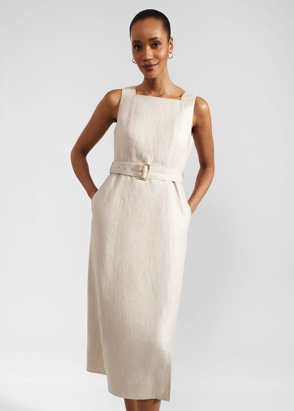 Hobbs Roberta Linen Dress Neutral