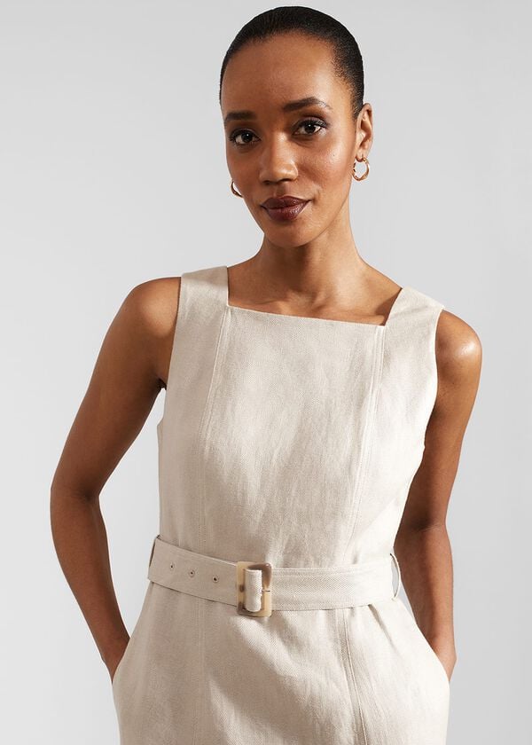 Hobbs Roberta Linen Dress Neutral