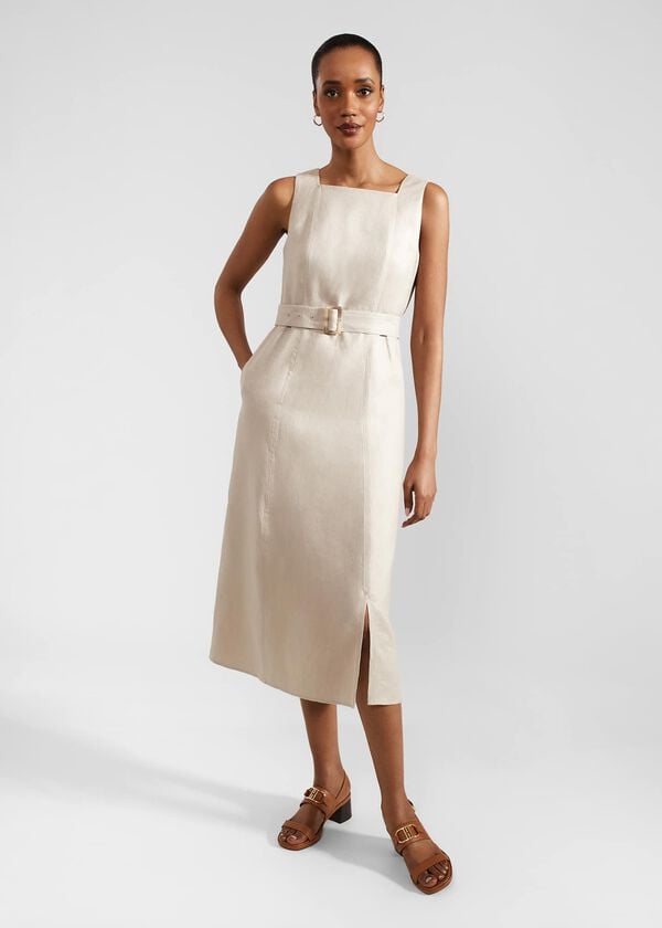 hobbs Roberta Linen Dress Neutral