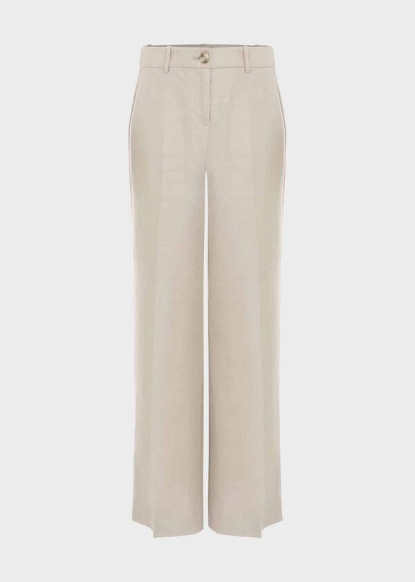 Hobbs Roberta Wide Linen Trousers Neutral