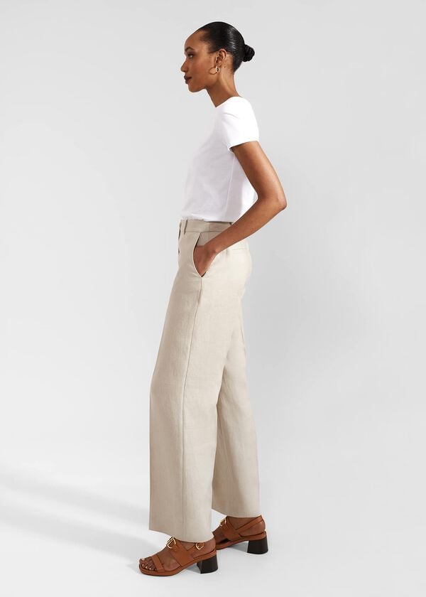 Hobbs Roberta Wide Linen Trousers Neutral