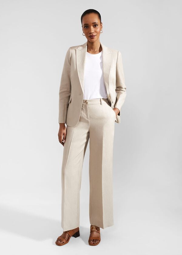 hobbs Roberta Wide Linen Trousers Neutral