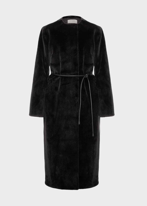 Hobbs Robin Faux Fur Coat Black