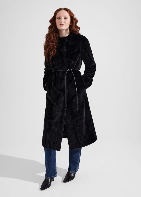 Hobbs Robin Faux Fur Coat Black