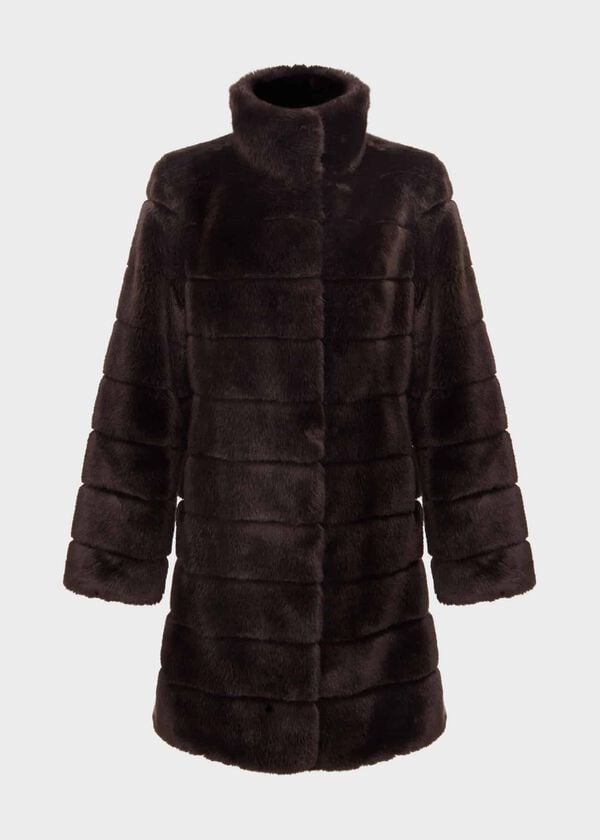 Hobbs Ros Faux Fur Coat Chocolate