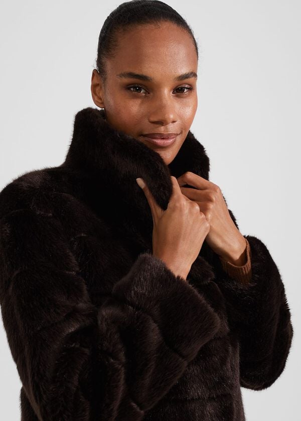 Hobbs Ros Faux Fur Coat Chocolate
